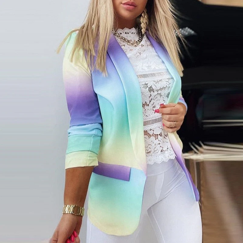 Valenzora | Women's Ombre Open Front Blazer, Long Sleeves, Relaxed Fit