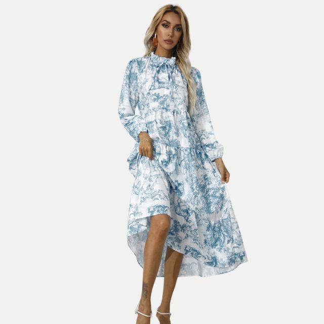Valenzora | Toile print midi dress with high collar