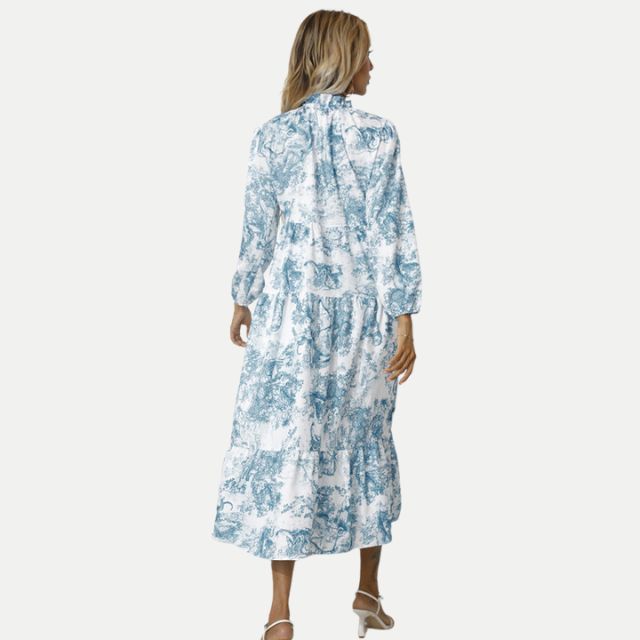 Valenzora | Toile print midi dress with high collar