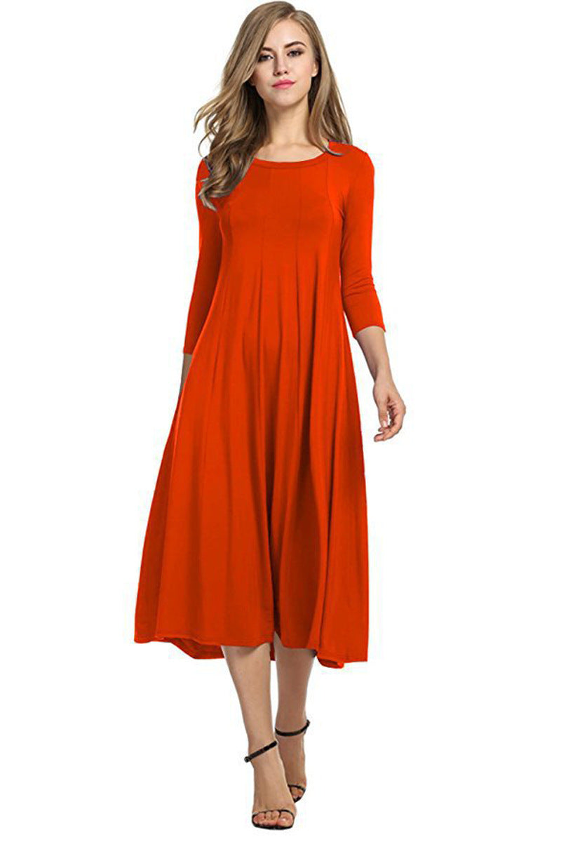 Valenzora | Midi-Kleid mit eckigem Ausschnitt und 3/4-Ärmeln in Unifarbe