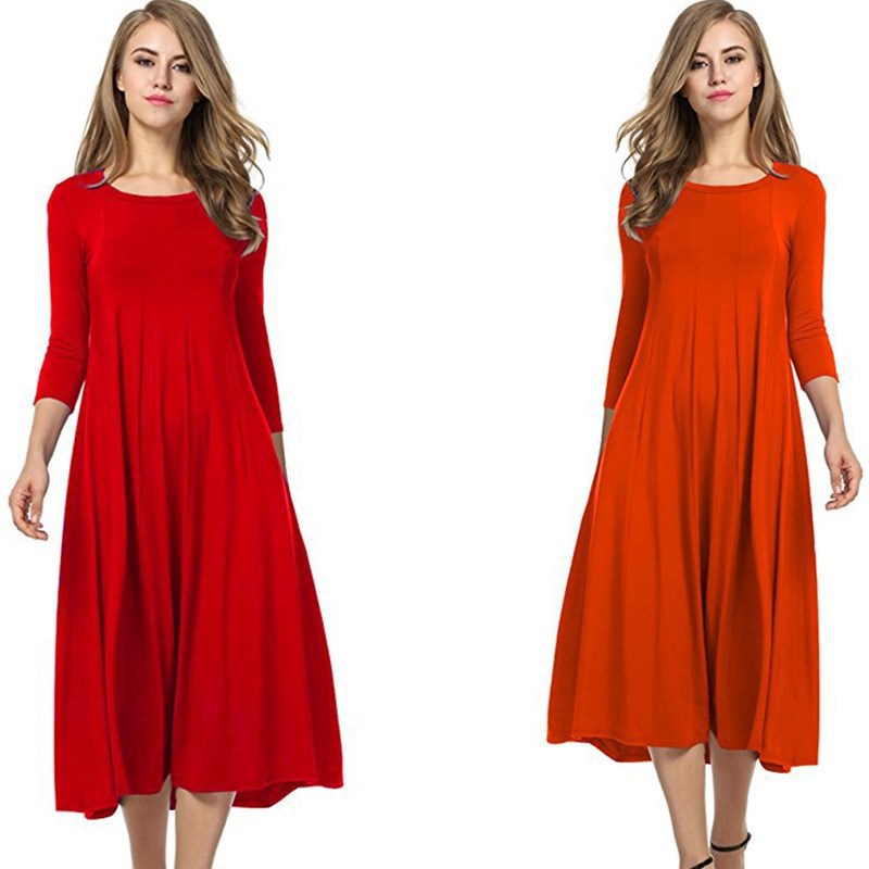 Valenzora | Midi-Kleid mit eckigem Ausschnitt und 3/4-Ärmeln in Unifarbe