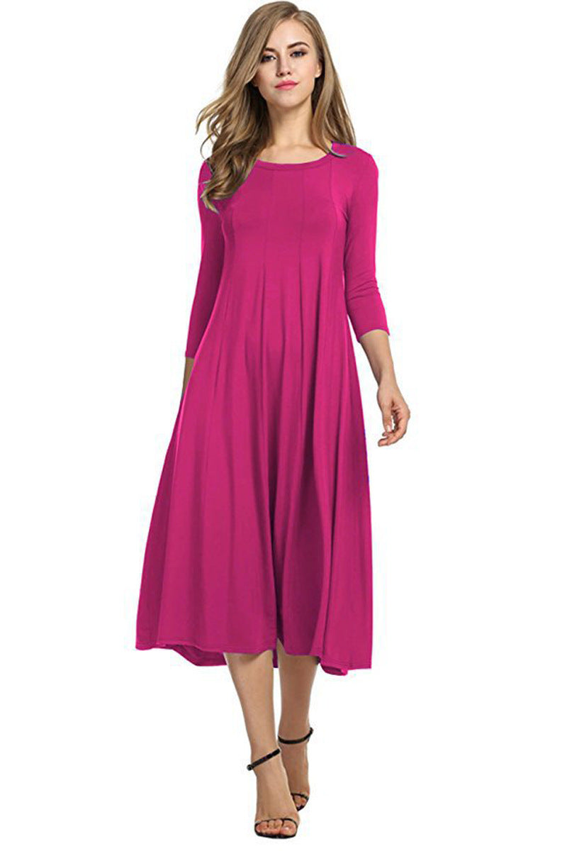 Valenzora | Midi-Kleid mit eckigem Ausschnitt und 3/4-Ärmeln in Unifarbe