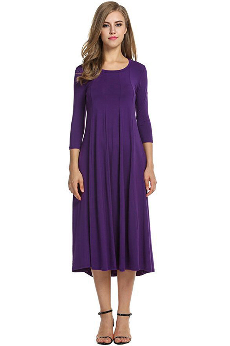 Valenzora | Midi-Kleid mit eckigem Ausschnitt und 3/4-Ärmeln in Unifarbe