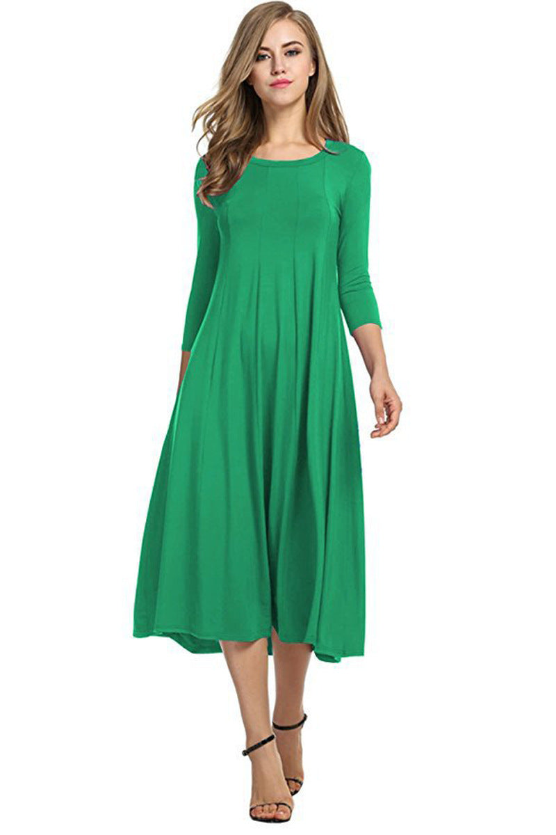 Valenzora | Midi-Kleid mit eckigem Ausschnitt und 3/4-Ärmeln in Unifarbe
