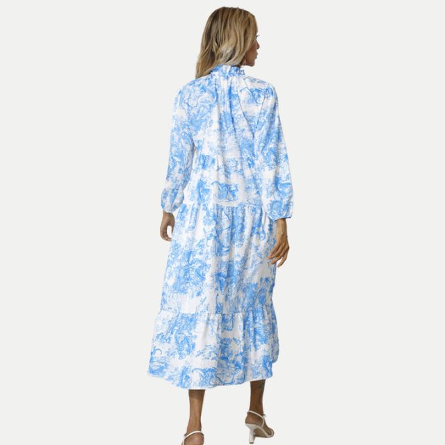Valenzora | Toile print midi dress with high collar
