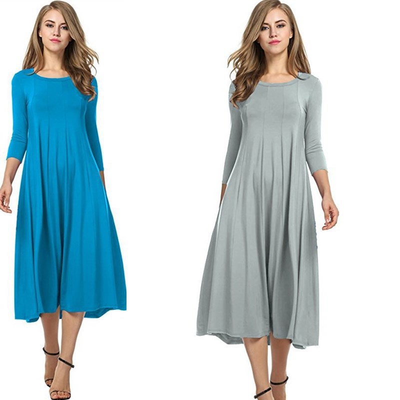 Valenzora | Midi-Kleid mit eckigem Ausschnitt und 3/4-Ärmeln in Unifarbe