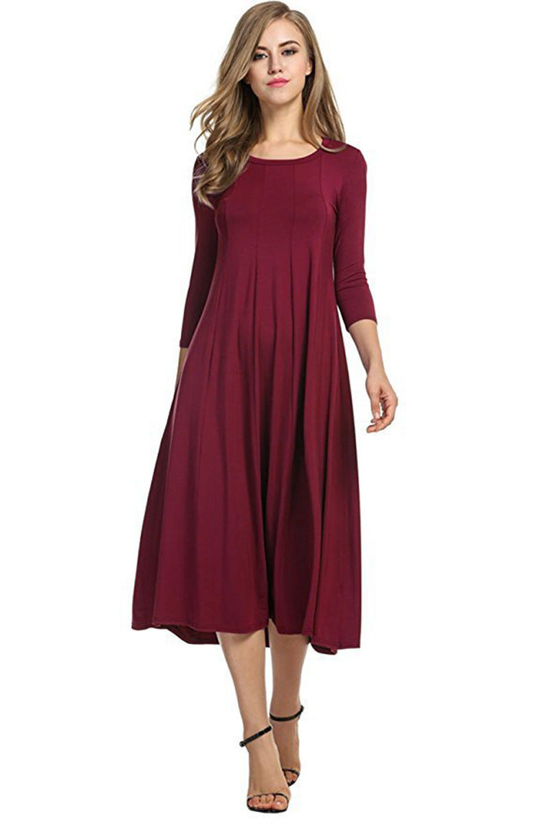 Valenzora | Midi-Kleid mit eckigem Ausschnitt und 3/4-Ärmeln in Unifarbe
