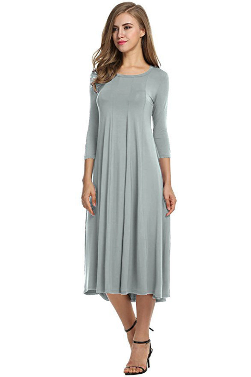 Valenzora | Midi-Kleid mit eckigem Ausschnitt und 3/4-Ärmeln in Unifarbe