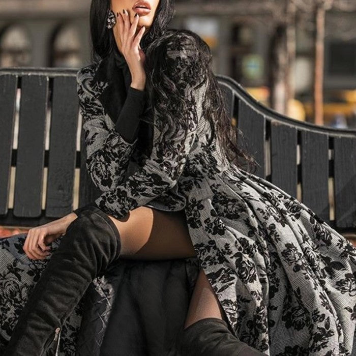 Valenzora | Autumn Winter Lace Insert Retro Long Trench Coat