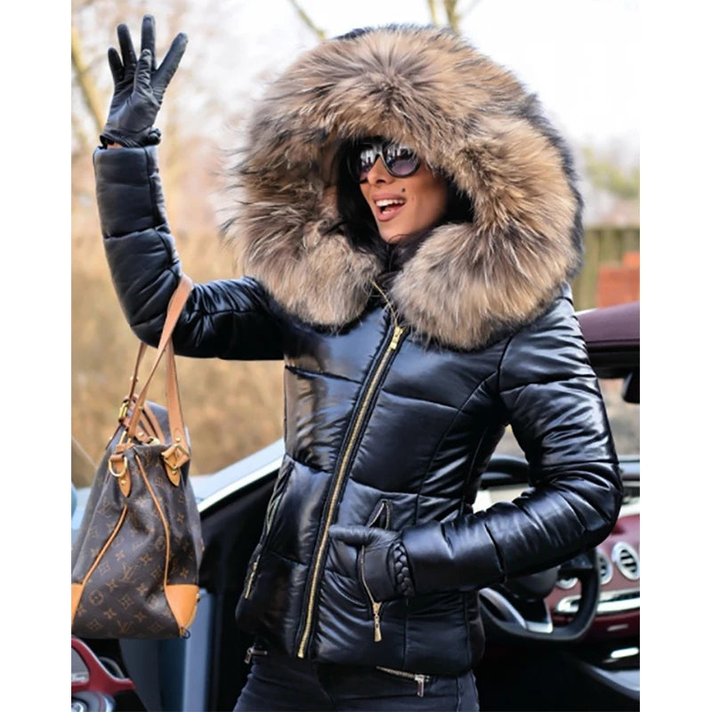 Valenzora - Paris - Stylische Jacke mit Kunstfellfutter, Kapuze und Kragen