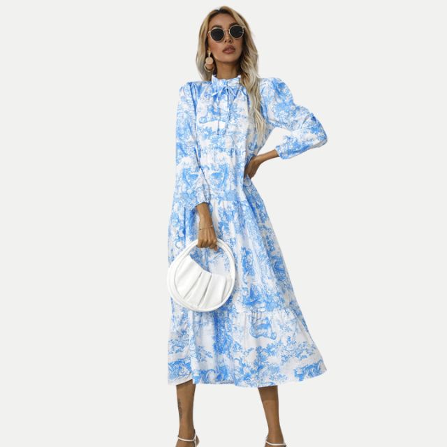 Valenzora | Toile print midi dress with high collar