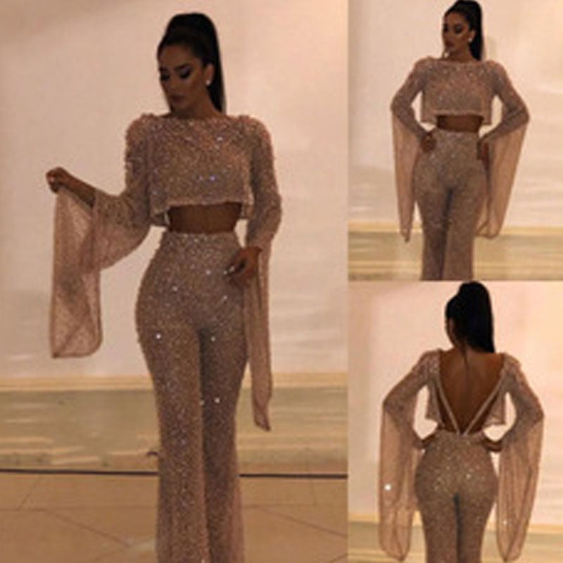 Valenzora | Sexy Long Sleeve Backless Jumpsuit & High-Waisted Trousers