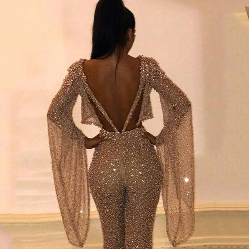 Valenzora | Sexy Long Sleeve Backless Jumpsuit & High-Waisted Trousers