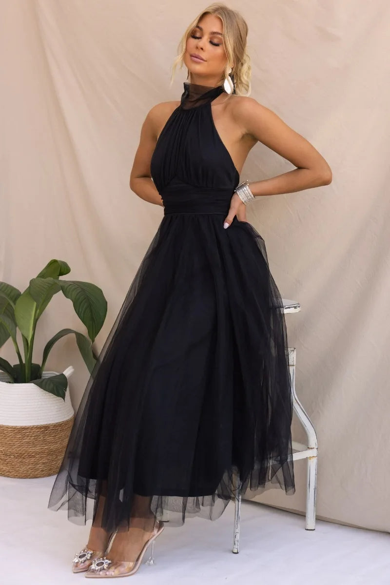 Valenzora | Halter Tulle Midi Dress