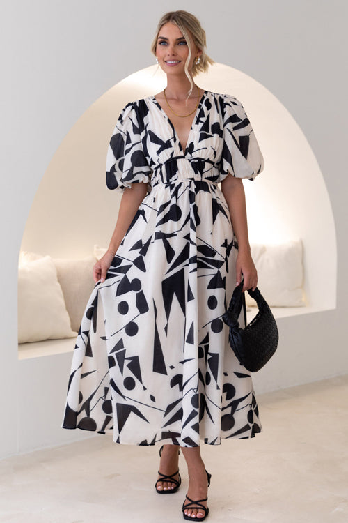 Valenzora | Real Love Print Puff Sleeve Maxi Dress