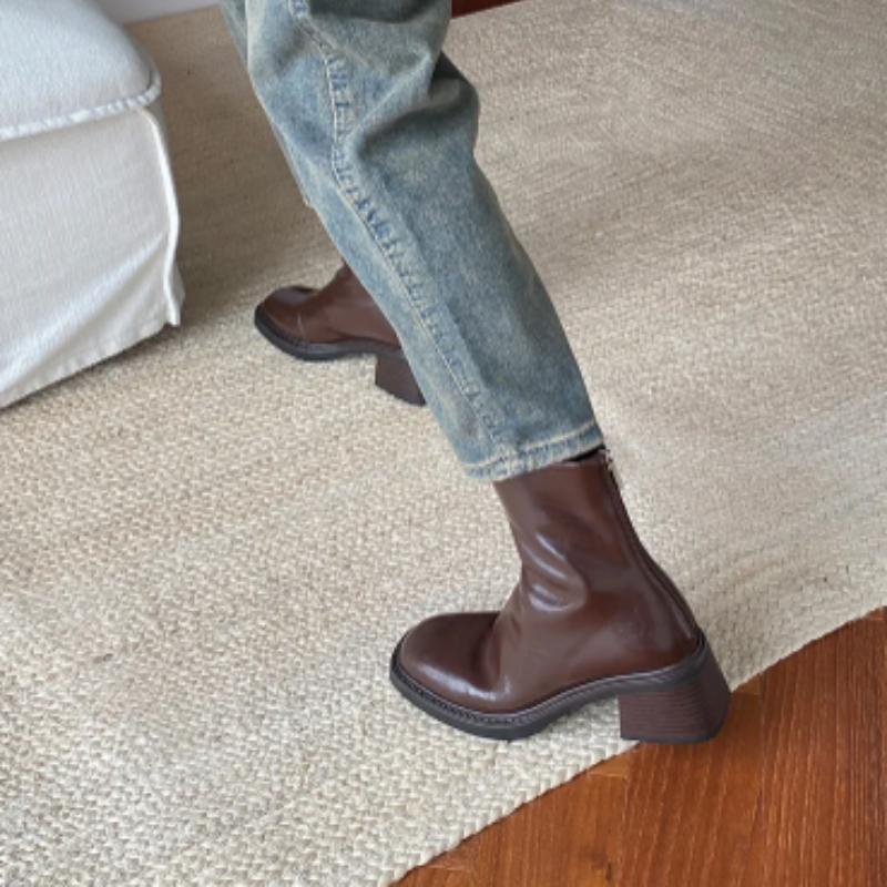 Valenzora | Elegante Stiefeletten aus Leder mit Blockabsatz für Damen