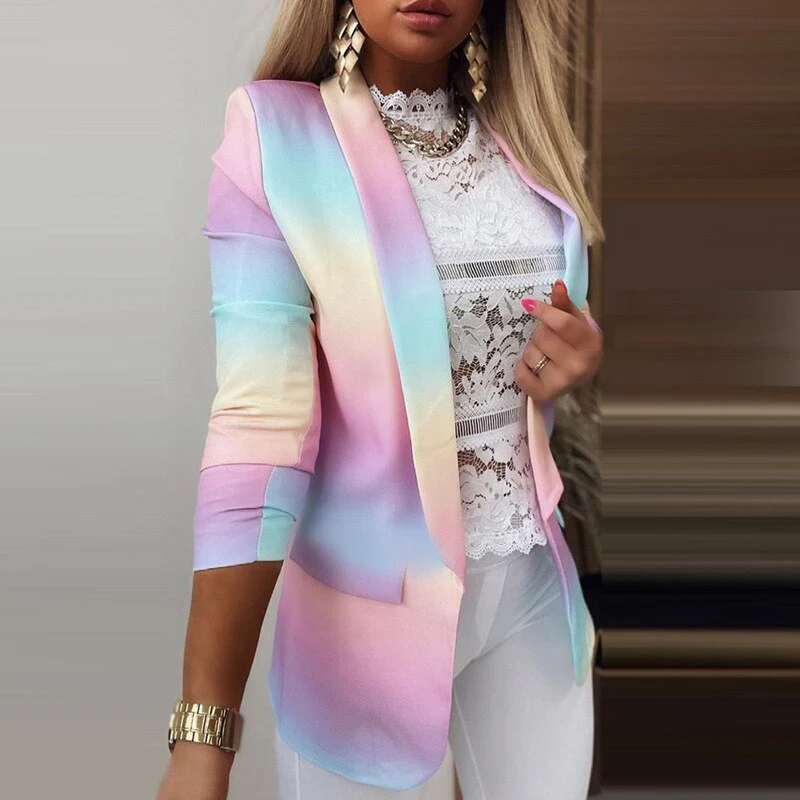 Valenzora | Damen Ombre Blazer, offene Vorderseite, Langarm, lässige Passform