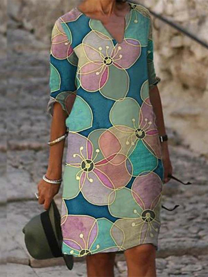 Valenzora | Charming linen dress with floral print