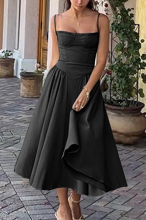 Valenzora | Rosiedress Spaghetti Strap Pocketed Corset Swing Midi Dress