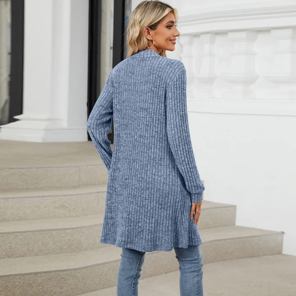 Valenzora | Long Women's Ribbed Open Front Cardigan with Pockets