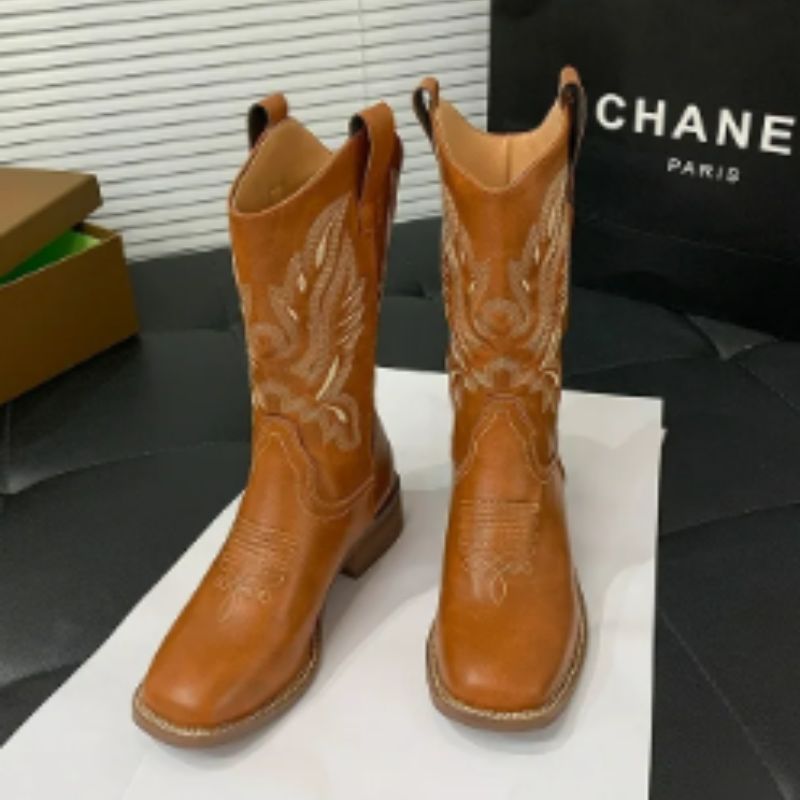 Valenzora | Westernstiefel für Damen mit spitzer Zehenpartie und Blockabsatz, Cowboystiefel für Damen