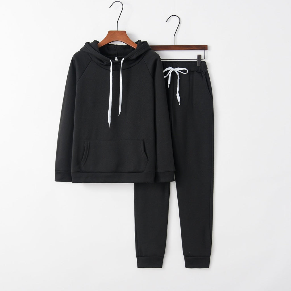 Women's casual tracksuit set with hood and kangaroo pocket, size S