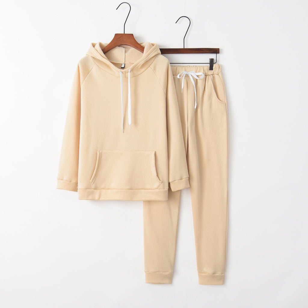 Women's casual tracksuit set with hood and kangaroo pocket, size S