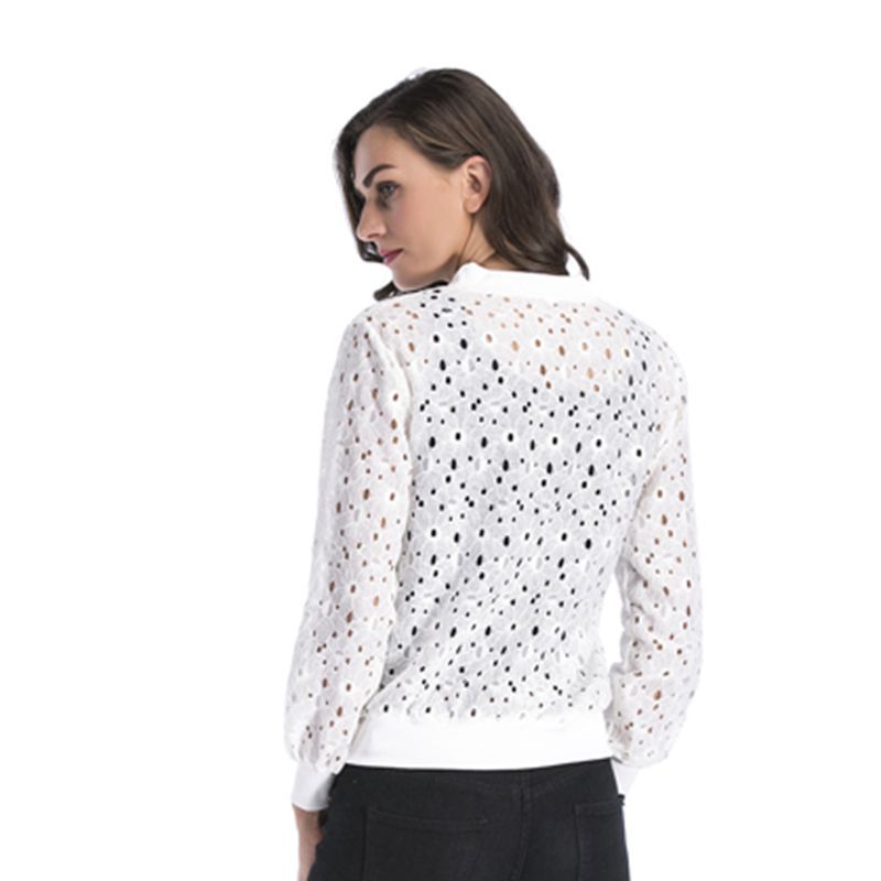 Women's airy blouson jacket with stylish openwork pattern, size