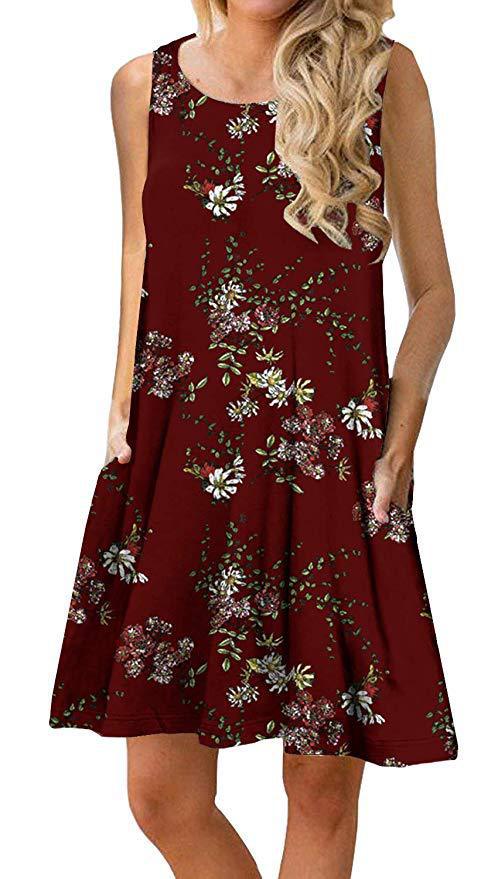 Ärmelloses Damen-Minikleid mit Blumenmuster und praktischen Seitentaschen, Größe