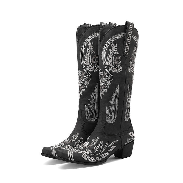 Valenzora | Bestickte Western-Denim-Retro-Kniehohe Stiefel für Damen