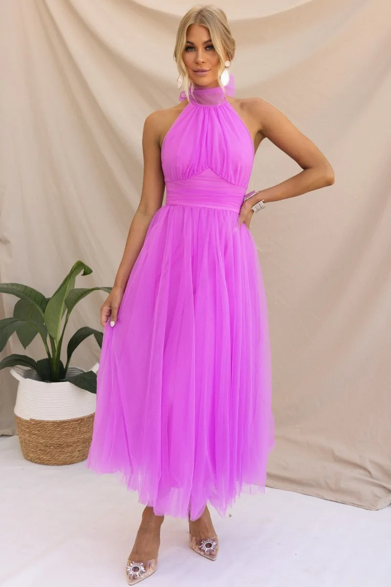 Valenzora | Halter Tulle Midi Dress
