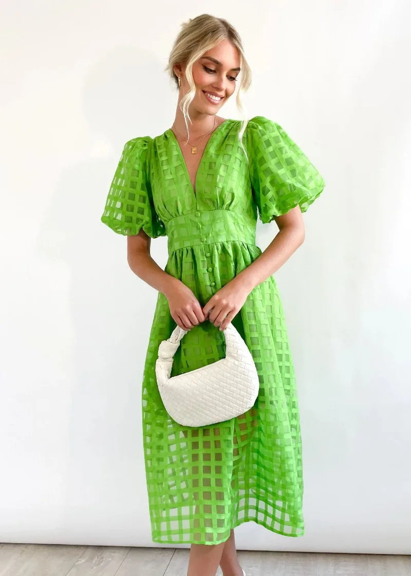 Valenzora | Puff Sleeve Midi Dress