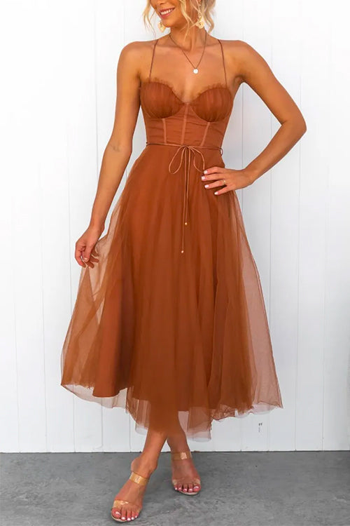 Valenzora | Rosiedress Open Back Fitted Swing Maxi Cami Tulle Dress
