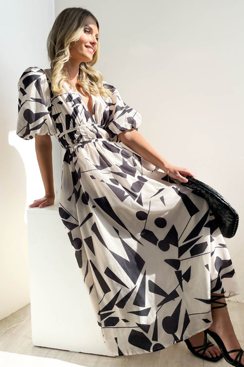 Valenzora | Real Love Print Puff Sleeve Maxi Dress