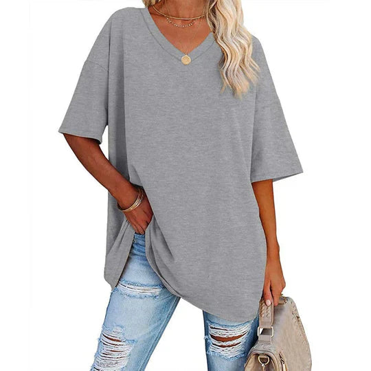 Valenzora | Casual Plus Size V-Neck T-Shirt for Women