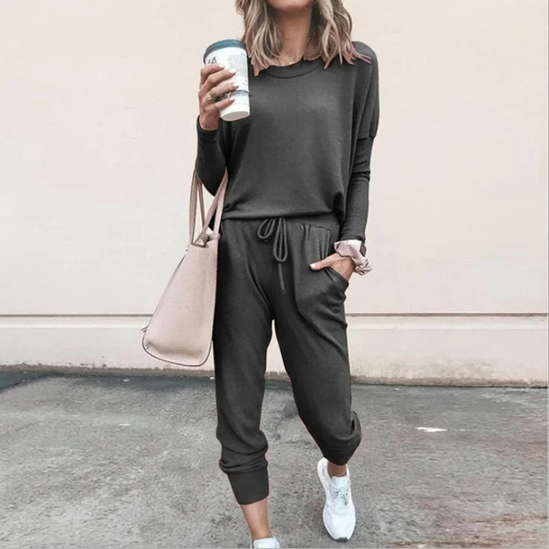 Valenzora | Damen Lounge-Set, bequemer Zweiteiler mit Kordelzug und Langarmshirt
