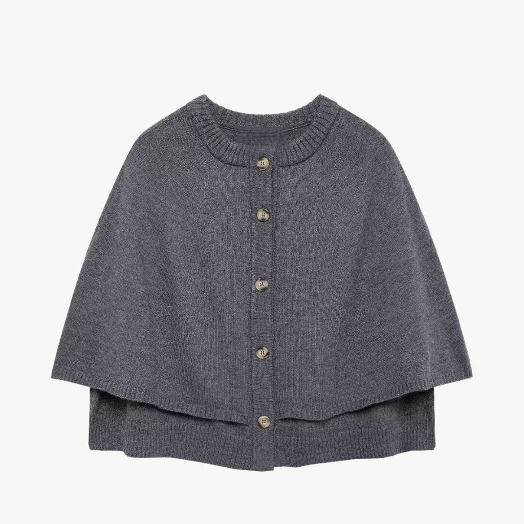 Valenzora | Knitted Cape with Buttons and Tiered Hem