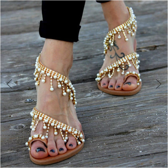 Valenzora | Orthopädische Sandalen Flach Perle Bequeme Schnurperlen Pantoletten