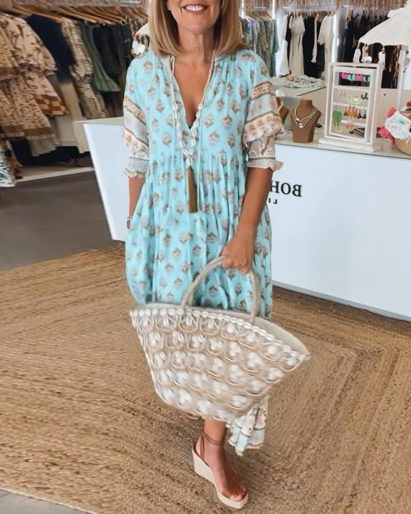 Valenzora | Printed V-neck dress