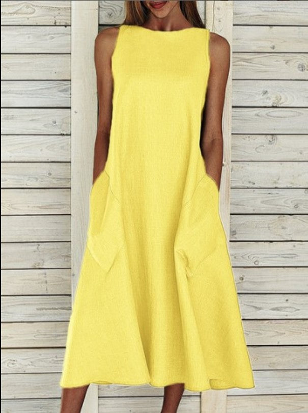 Damen Midi-Freizeitkleid mit tiefem Ausschnitt und praktischen Taschen, Größe S