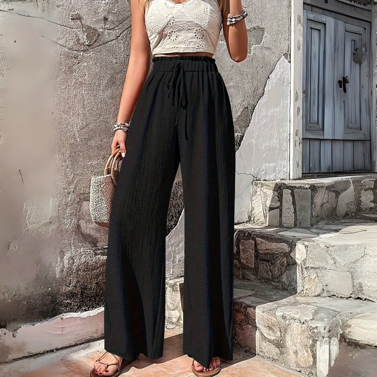Valenzora | Elastic Wide Leg Trousers for Women