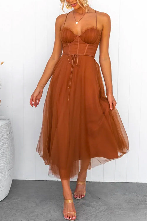 Valenzora | Rosiedress Open Back Fitted Swing Maxi Cami Tulle Dress