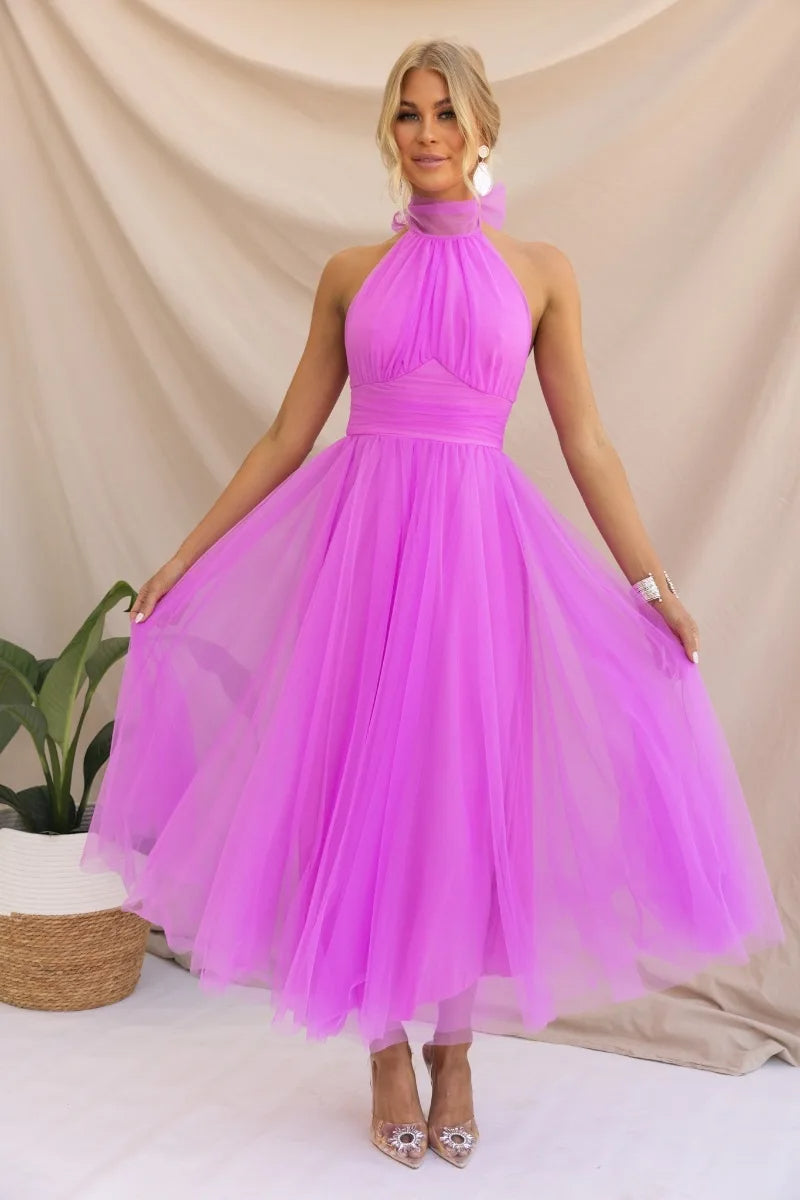 Valenzora | Halter Tulle Midi Dress