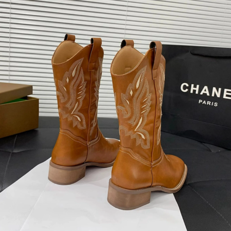 Valenzora | Westernstiefel für Damen mit spitzer Zehenpartie und Blockabsatz, Cowboystiefel für Damen
