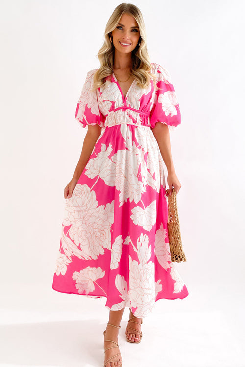 Valenzora | Real Love Print Puff Sleeve Maxi Dress