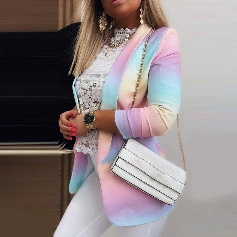 Valenzora | Damen Ombre Blazer, offene Vorderseite, Langarm, lässige Passform