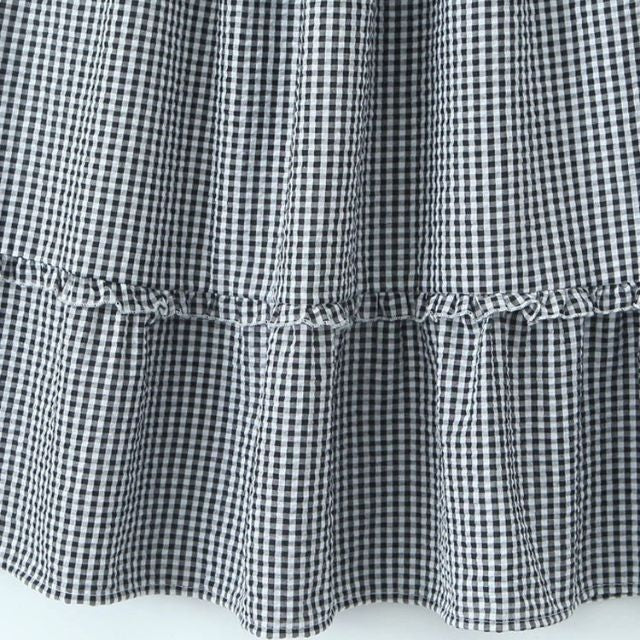 Valenzora | Gestufter Midirock aus Gingham mit Rüschen