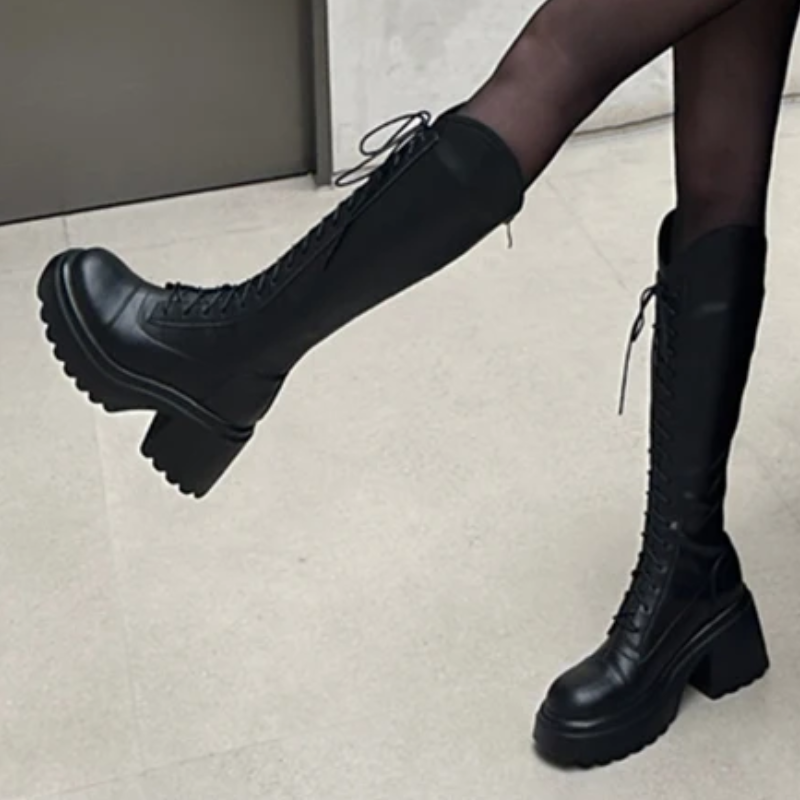 Valenzora | High Boots Damen Stiefel mit Schnürung und stabilem Absatz