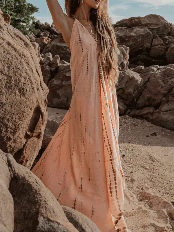 Valenzora | Women's Dresses Embossed Halter Neck Open Back Sleeveless Dress