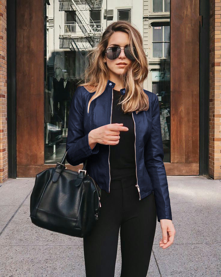 Valenzora | Women's biker jacket - tailored jacket with zipper and stand-up collar